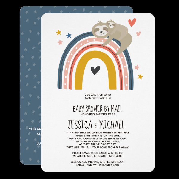 Mommy and Baby Sloth Rainbow | Baby Shower by Mail Invitation