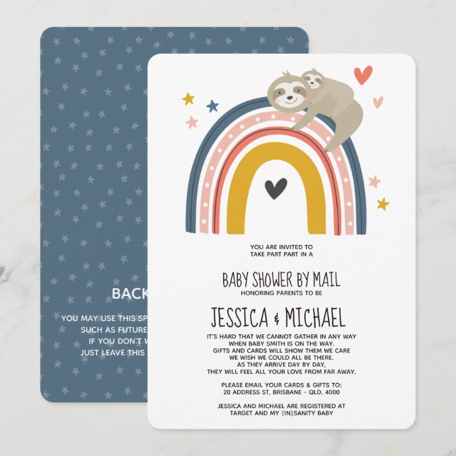 Mommy and Baby Sloth Rainbow | Baby Shower by Mail Invitation (Front/Back)