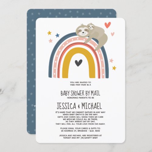 Mommy and Baby Sloth Rainbow  Baby Shower by Mail Invitation