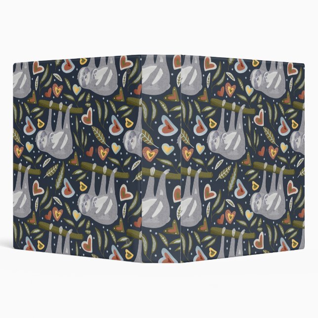 Mommy and Baby Sloths with Hearts Pattern 3 Ring Binder (Background)