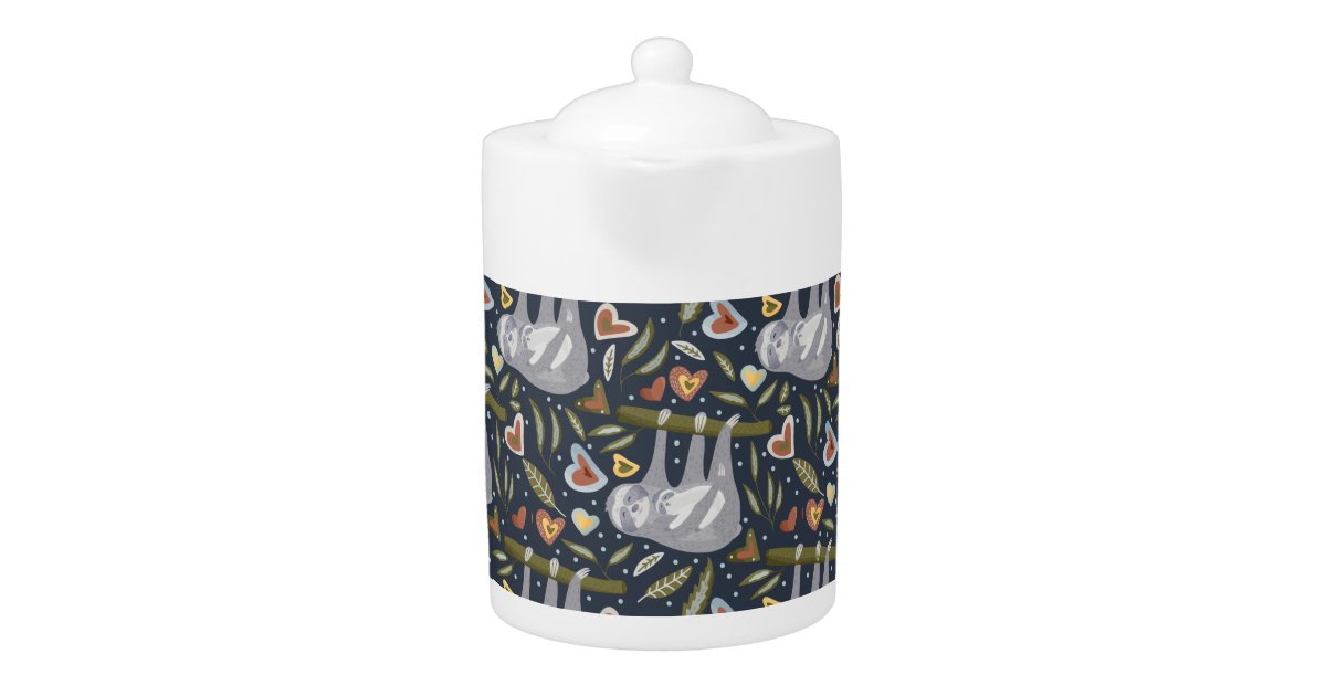 Mommy and Baby Sloths with Hearts Pattern Teapot | Zazzle