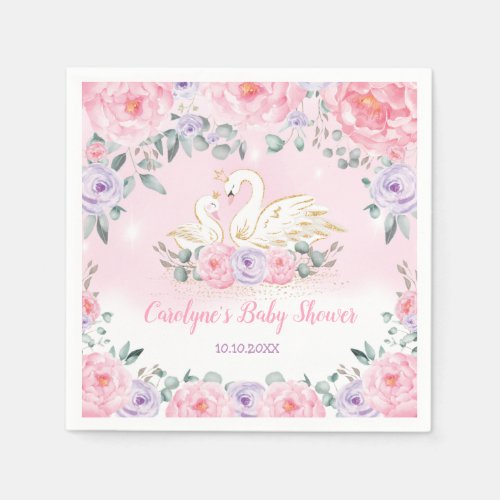 Mommy and Baby Swan Princess  Pink Purple Flowers Napkins