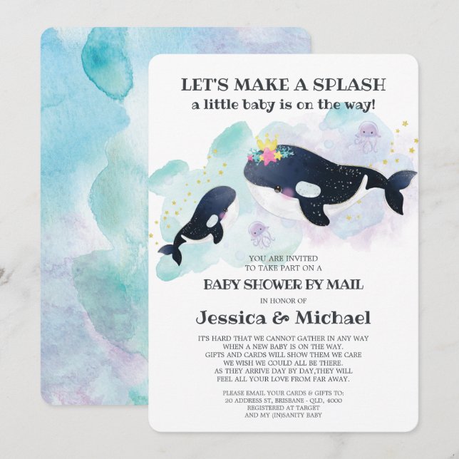 Mommy and Baby Whale Baby Shower by Mail Invitation (Front/Back)