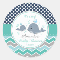 Mommy and Baby Whale Baby Shower Thank You Favor Classic Round Sticker