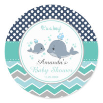 Mommy and Baby Whale Baby Shower Thank You Favor Classic Round Sticker