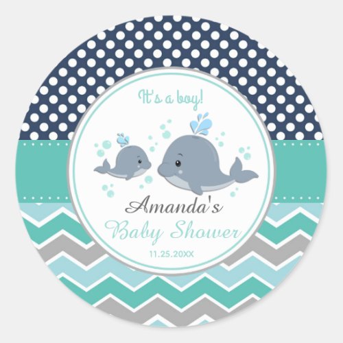 Mommy and Baby Whale Baby Shower Thank You Favor Classic Round Sticker