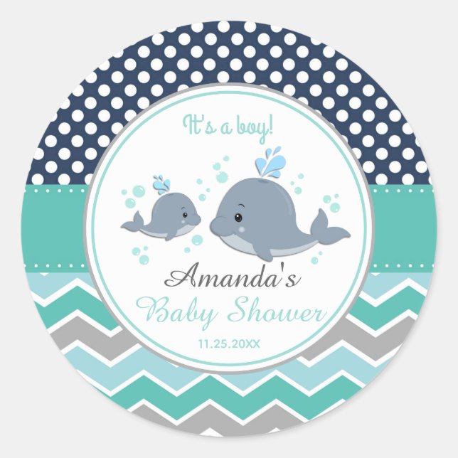 Mommy and Baby Whale Baby Shower Thank You Favor Classic Round Sticker (Front)
