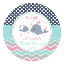 Mommy and Baby Whale Baby Shower Thank You Favor Classic Round Sticker