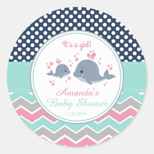 Mommy and Baby Whale Baby Shower Thank You Favor Classic Round Sticker