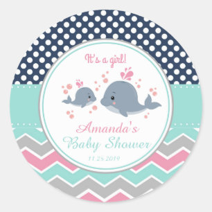 Mommy and Baby Whale Baby Shower Thank You Favor Classic Round Sticker