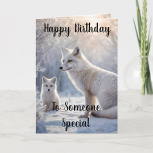 Mommy And Baby White Arctic Fox, Birthday Card