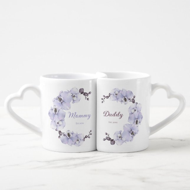 Mommy and Daddy Lavender Orchid Mug Set (Front Nesting)