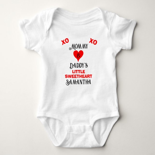 Mommy and Daddy's Little Sweetheart Baby NAME Baby Bodysuit (Front)
