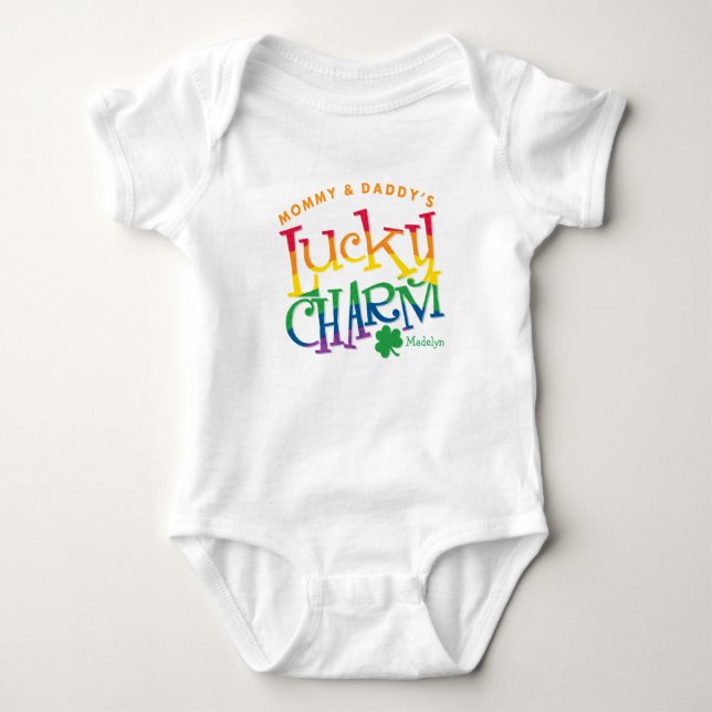 Mommy and Daddy's Lucky Charm One Piece Baby Bodysuit (Front)