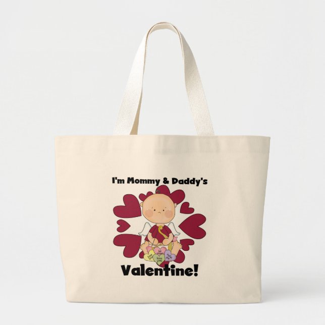 Mommy and Daddy's Valentine- Boy Cupid Large Tote Bag (Front)