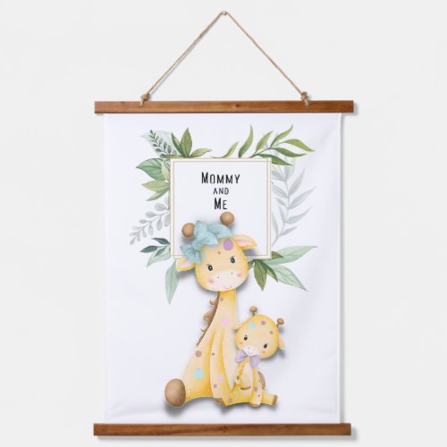 Mommy and Me Boy Giraffe Wood Topped Hanging Tapestry