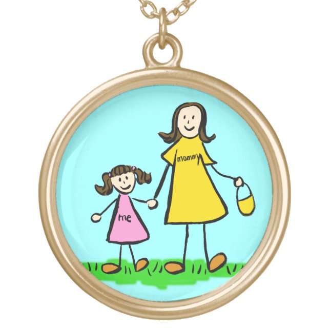 Mommy and Me (Brunette) Necklace Charm Jewelry (Front)