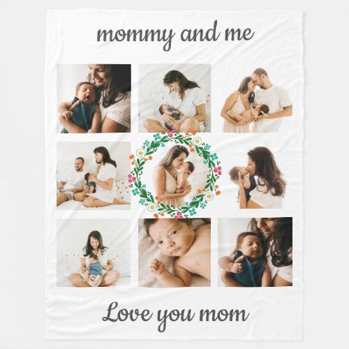 Mommy and Me Collage Bright Colorful Floral Wreath Fleece Blanket