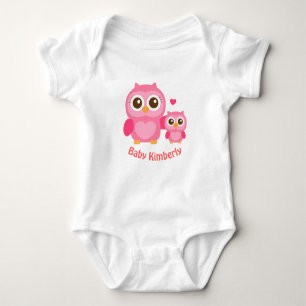 Mommy and Me, Cute Baby Owl, Pink Baby Bodysuit