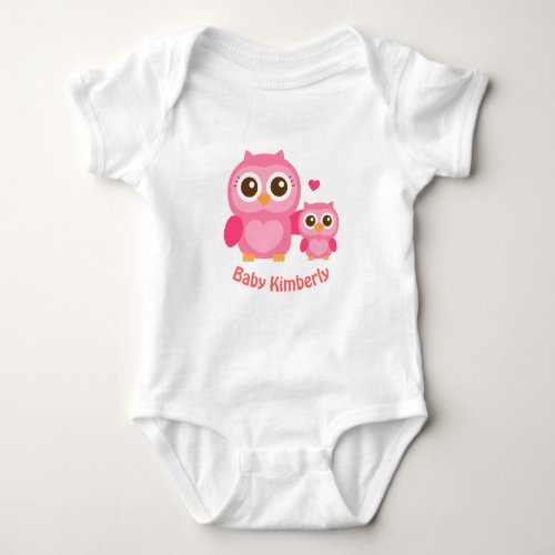 Mommy and Me Cute Baby Owl Pink Baby Bodysuit