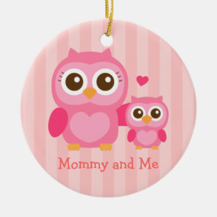 Mommy and Me, Cute Baby Owl, Pink Ceramic Ornament