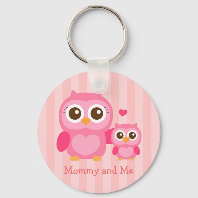 Mommy and Me, Cute Baby Owl, Pink Keychain (Front)