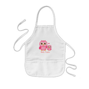 Mommy and Me, Cute Baby Owl, Pink Kids' Apron