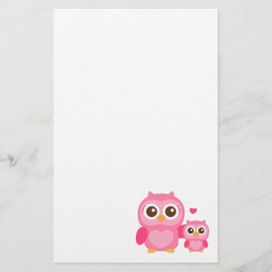 Mommy and Me, Cute Baby Owl, Pink Stationery