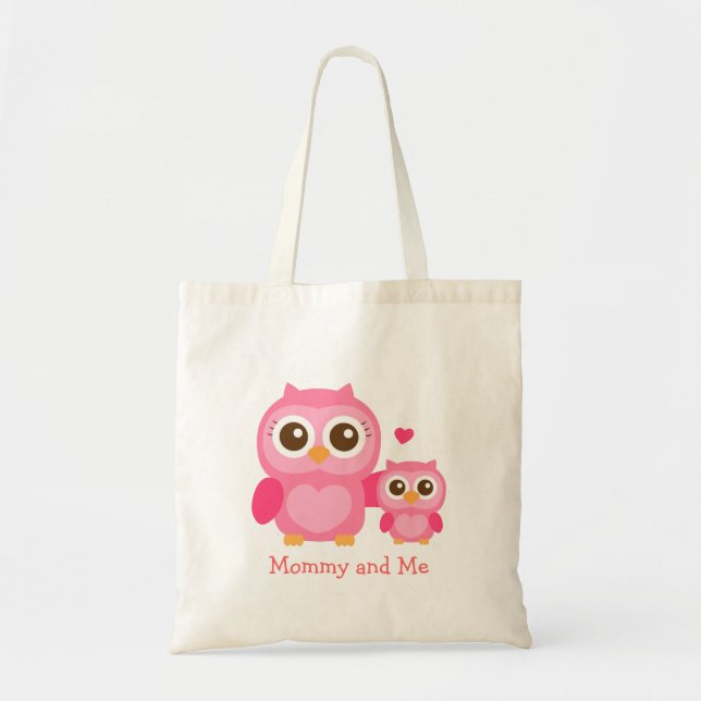 Mommy and Me, Cute Baby Owl, Pink Tote Bag (Front)