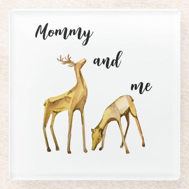 Mommy And Me Deer Glass Coaster (Front)