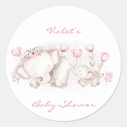 Mommy and Me Elephant Pastel Girl Baby Shower Classic Round Sticker