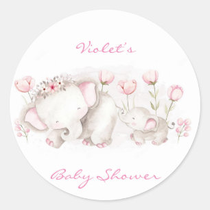 Mommy and Me Elephant Pastel Girl Baby Shower Classic Round Sticker