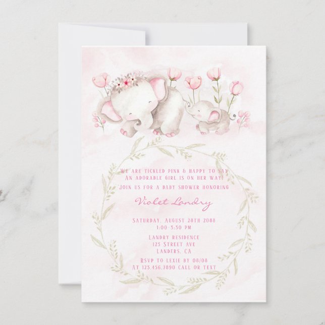Mommy and Me Elephant Pastel Girl Baby Shower Invitation (Front)