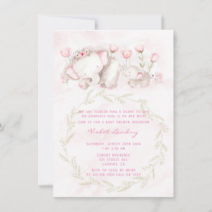 Mommy and Me Elephant Pastel Girl Baby Shower Invitation