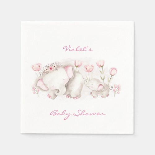 Mommy and Me Elephant Pastel Girl Baby Shower Napkins