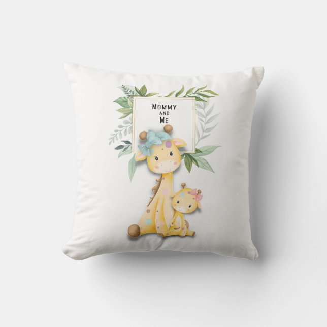 Mommy and Me (Girl) Giraffen Square Throw Pillow (Front)