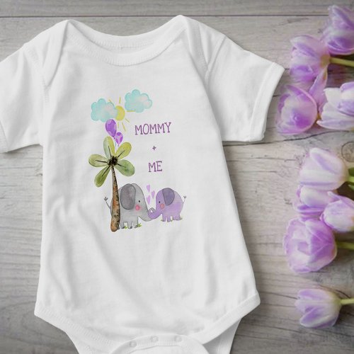 Mommy and Me  Lilac Mom and Baby Elephant Baby Bodysuit