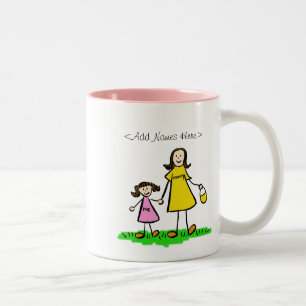 Mommy and Me Little Girl (Brunette - Custom Names) Two-Tone Coffee Mug