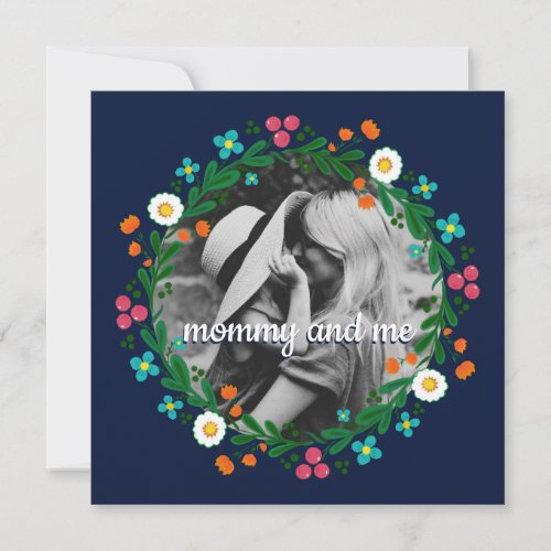 Mommy and Me Photo Folk Floral Wreath Mothers Day  Holiday Card