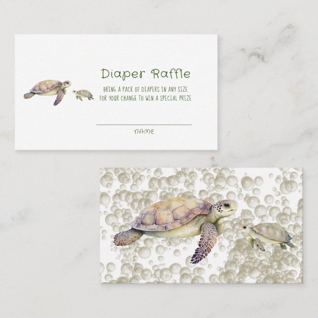 Mommy and Me Sea Turtles  Diaper Raffle Business Card (Front/Back)