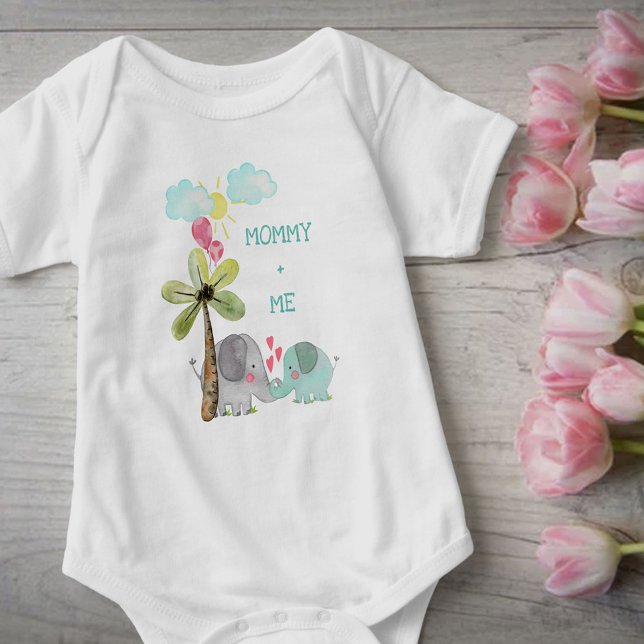 Mommy and Me | Teal Mom and Baby Elephant Baby Bodysuit (Creator Uploaded)