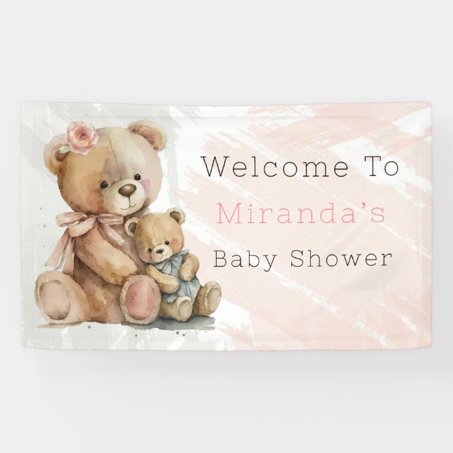 Mommy and Me Teddy Bear Baby Shower Welcome  Banner (Horizontal)