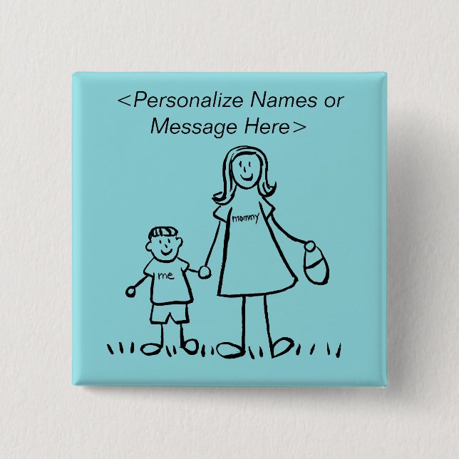 Mommy and Son Family Characters Custom Button Pins (Front)