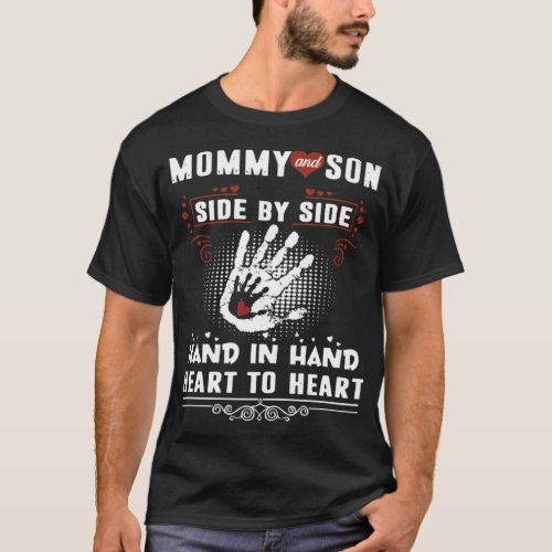 Mommy and son side by side hand in hand heart base T_Shirt