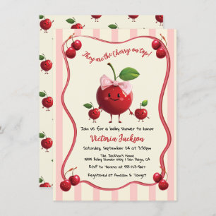 Mommy and twin boys Baby Cherry Baby Shower Invitation