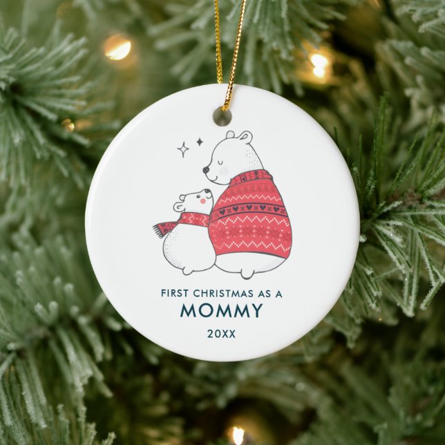 Mommy & Baby Bear Personalized 1st Xmas As A Mommy Ceramic Ornament (Tree)
