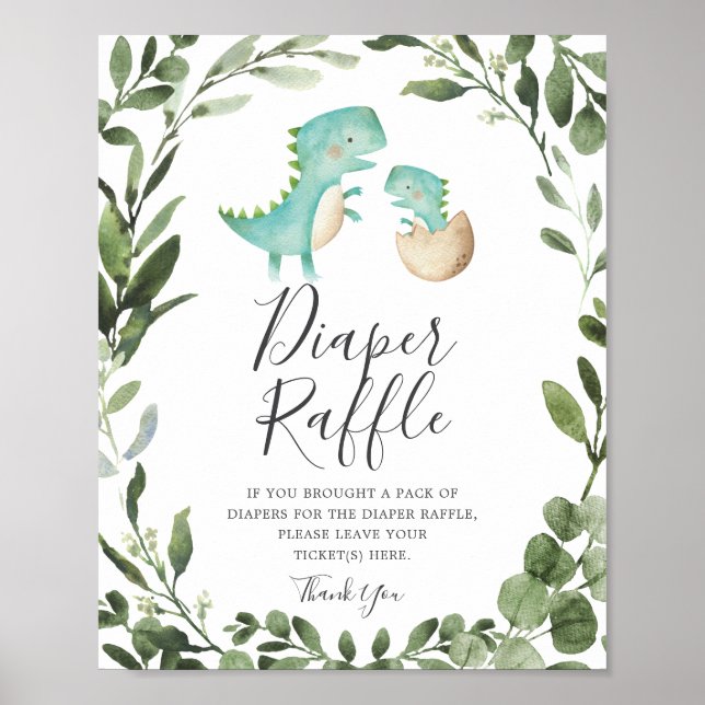 Mommy Baby Dinosaur Baby Shower Diaper Raffle Sign (Front)
