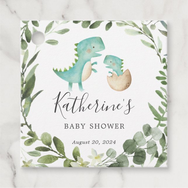 Mommy Baby Dinosaur Baby Shower Favor Tag (Front)