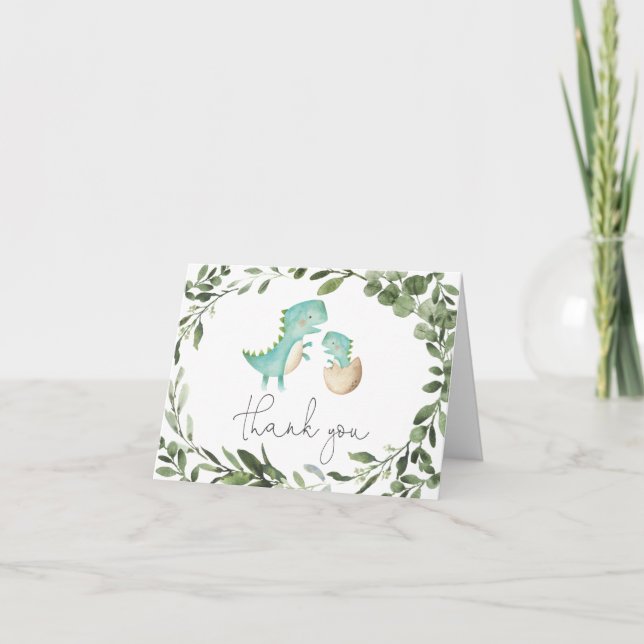 Mommy Baby Dinosaur Baby Shower Thank You Card (Front)