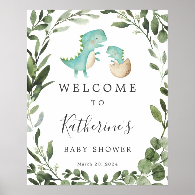 Mommy Baby Dinosaur Baby Shower Welcome Sign (Front)